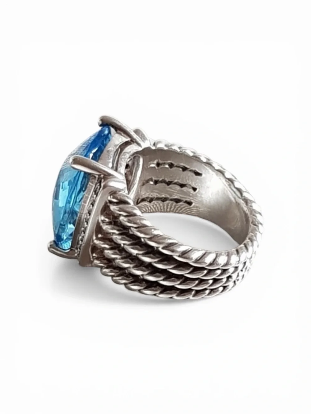David Yurman Wheaton Ring Blue Topaz Diamond Sterling Silver Sz 10  NWT